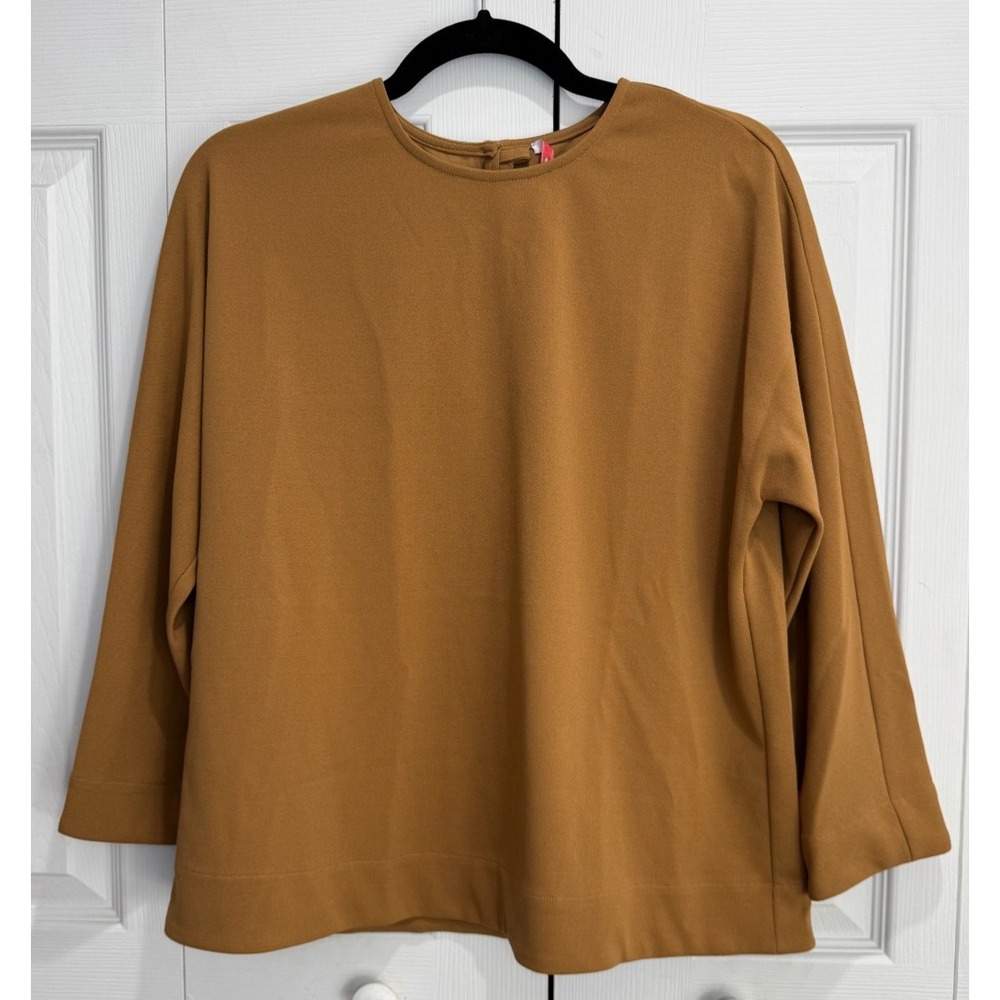 Maison Laviniaturra Capelet Top Women's‎ 42 Camel Long Sleeve Pullover Crew Neck